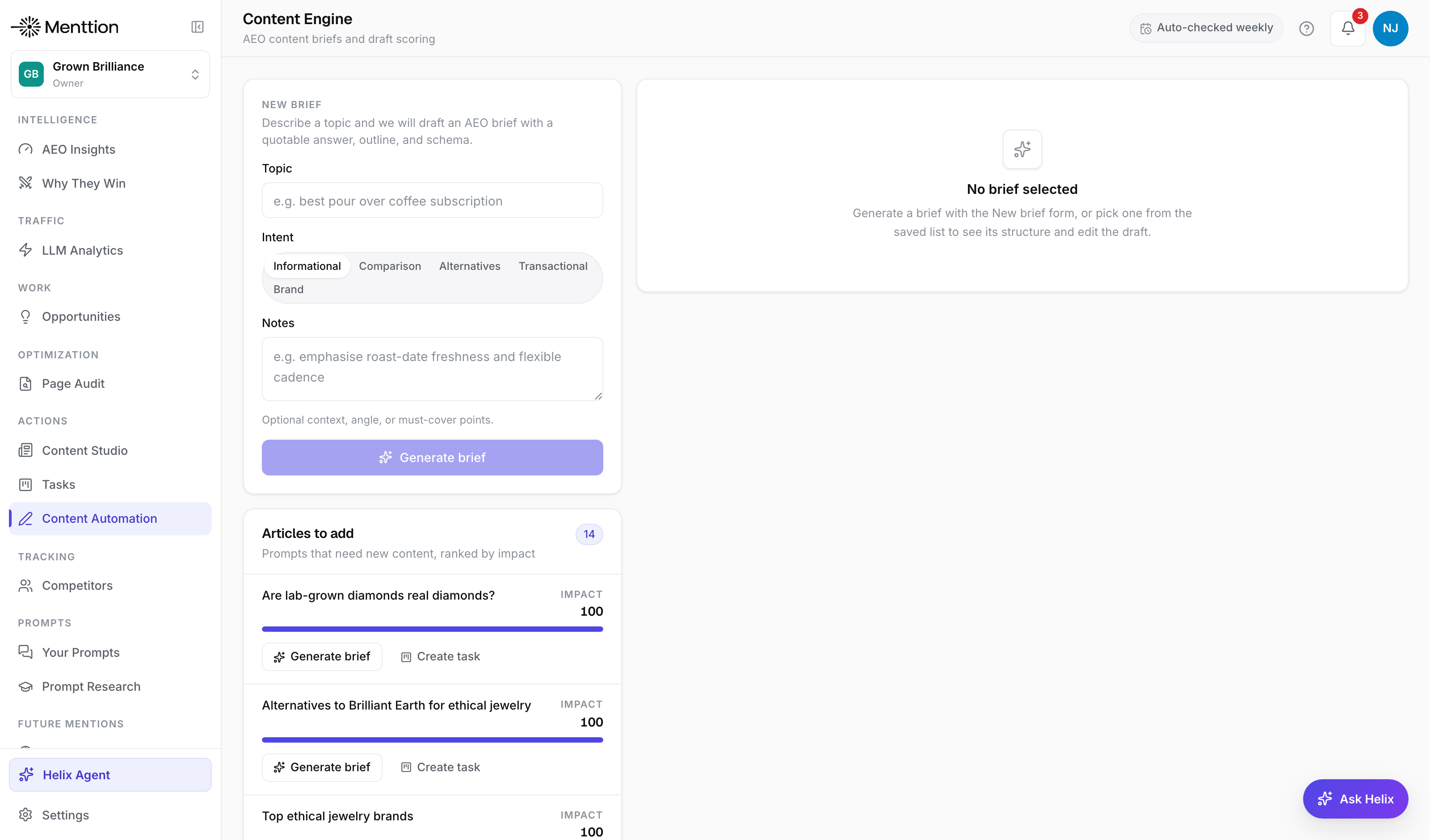 Content briefs and automation
